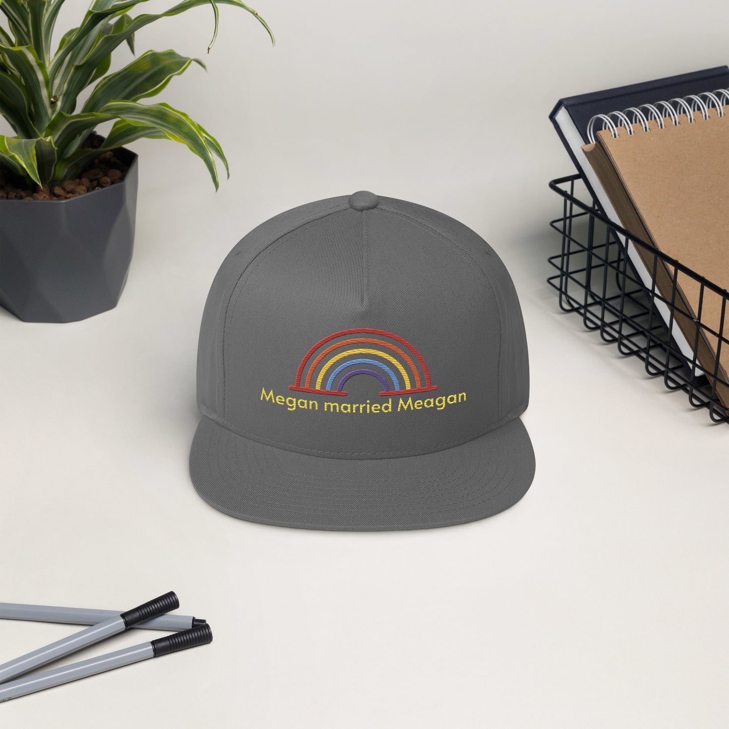 Megan married Meagan with rainbow - Flat Bill Cap